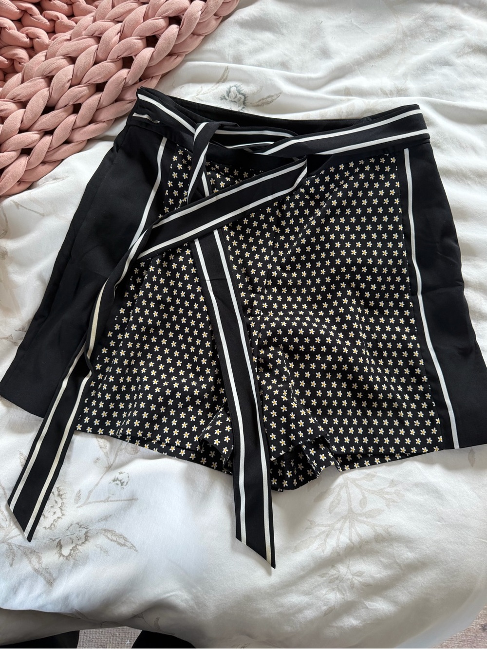 Ted Baker Black Star-Print Wrap Skort with Waist Tie